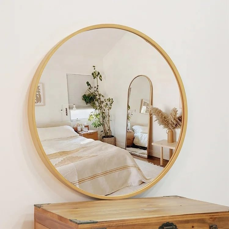 Log Colour round Solid Wood Wall Mirror 100Cm Modern Minimalist Design Large Decorative Wall Accent for Living Room Bedroom Entryway Hallway D&eacute;cor Piece image number 2