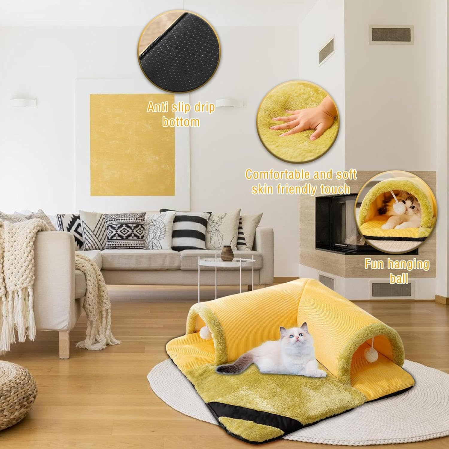 Hideaway Cat Tunnel, Enrichment Tunnel Bed, Fluffy Cat Nest, Washable Pet Play Space, Multi-Pet Tunnel Bed, Cozy Cat Hideout, Versatile Pet Enrichment, Secure Feline Retreat/90 image number 4