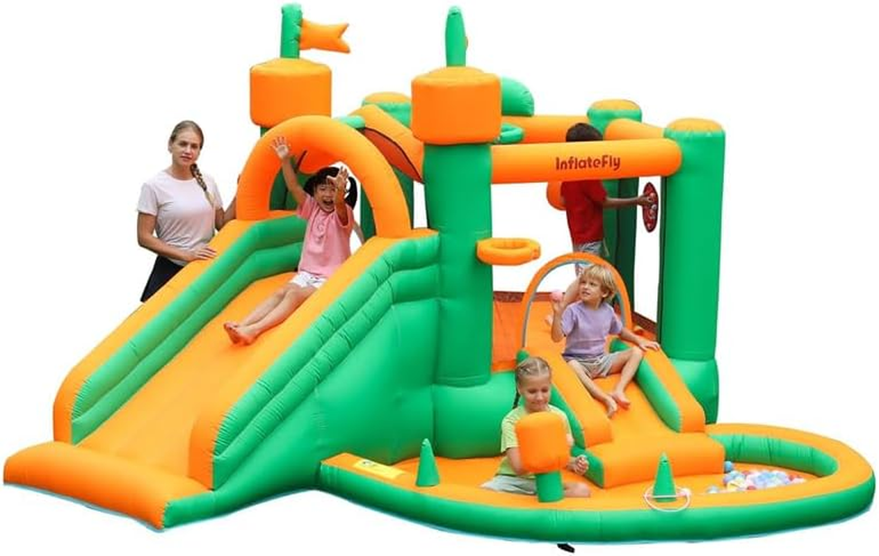 Inflatable Bounce House with Blower Playhouse Castle with Double Slides Ball Pit Pool for Kids 2-12 Wet and Dry image number 5