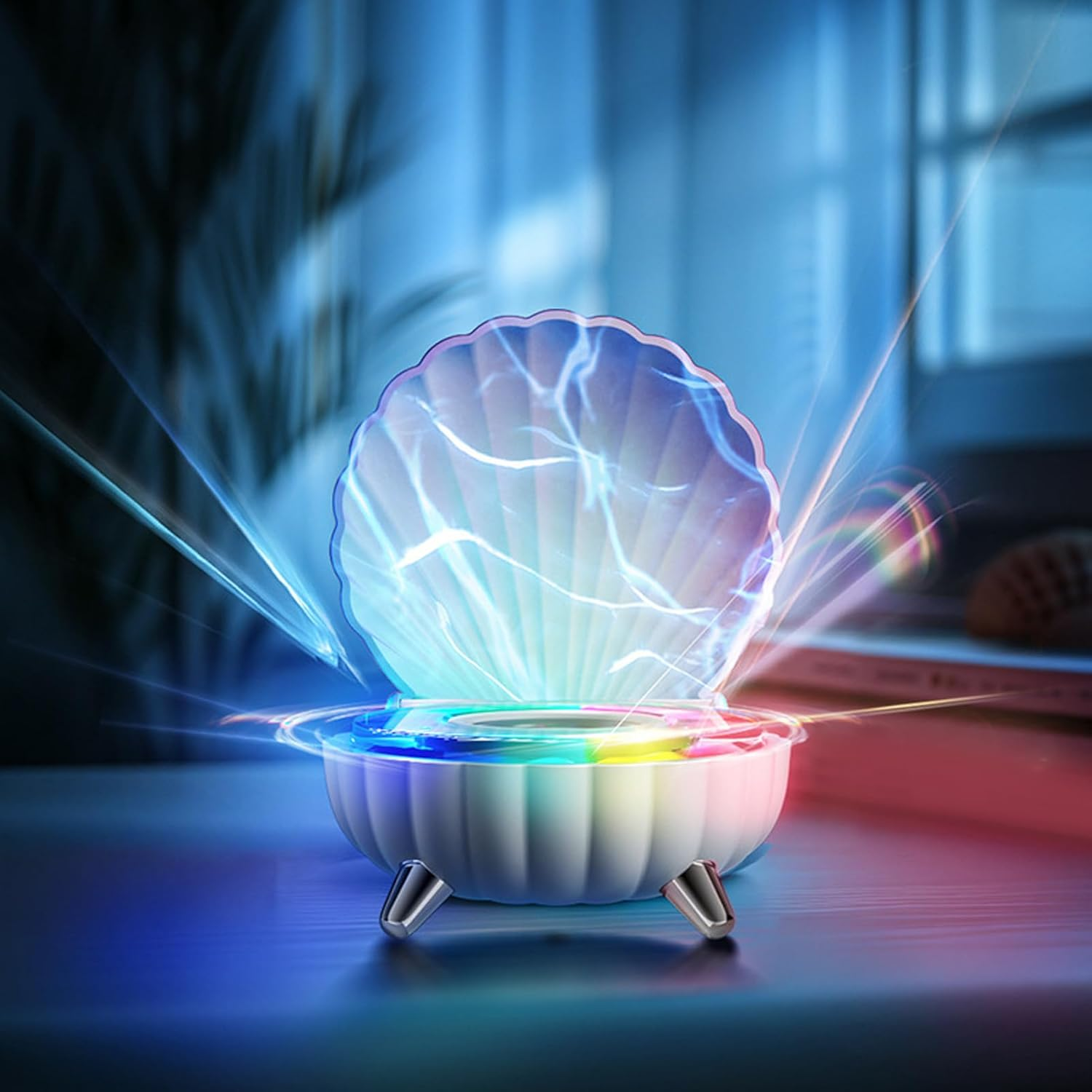 Shell Lamp with Bluetooth Speaker, Wave Shell Speaker with Colorful Night Lights for Bedroom Living Office (Blue)