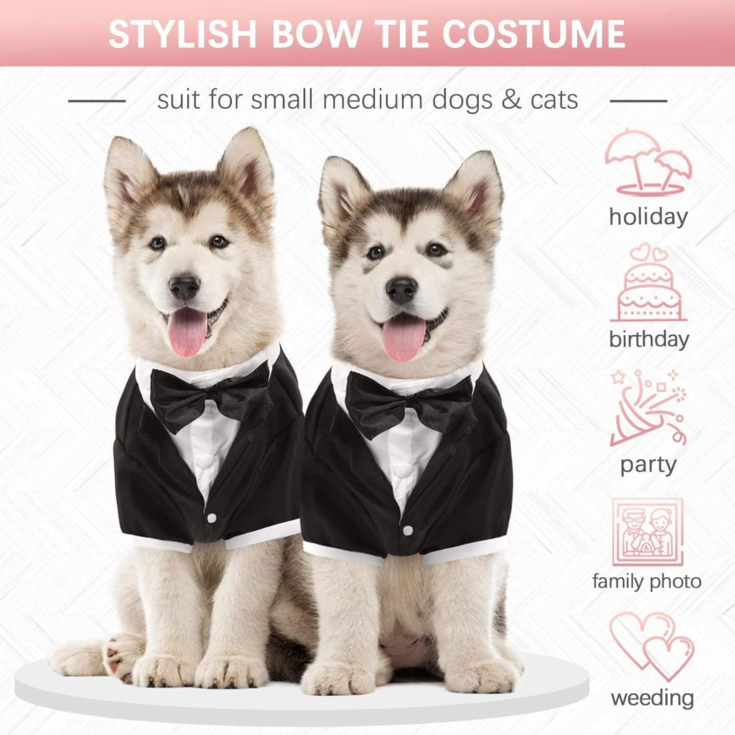 Kuoser Dog Tuxedo,Dog Wedding Suit with Bow Tie Formal Dogs Tux Pet Wedding Party Birthday Costume,Doggy Valentines Christmas Halloween Graduation Outfit Cosplay for Small Medium Large Dogs,Black S image number 2