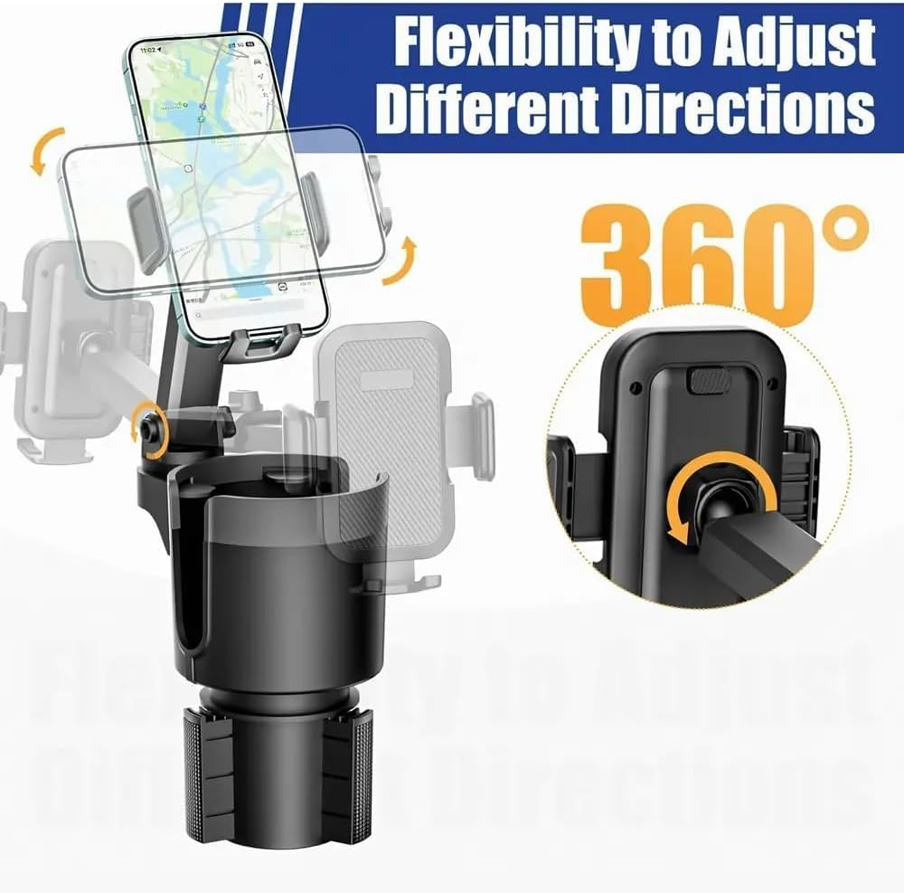 ZANZER Cup Holder Phone Mount, 2 in 1 Universal Phone Mount Expander with Adjustable Cup Holder, Long Arm 360&deg; Rotation Holder for Cars & Smartphones and Microfiber Car Towel image number 3