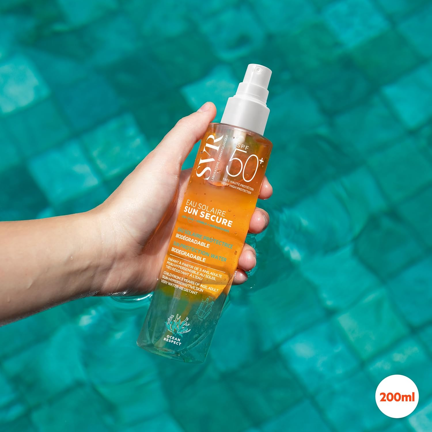 SVR SUN SECURE Sun Water - Face and Body Sunscreen SPF 50+ Oleo-Water Spray for Hypersensitive Skin, Invisible Finish, Reef-Safe, All Ages, 200Ml image number 2