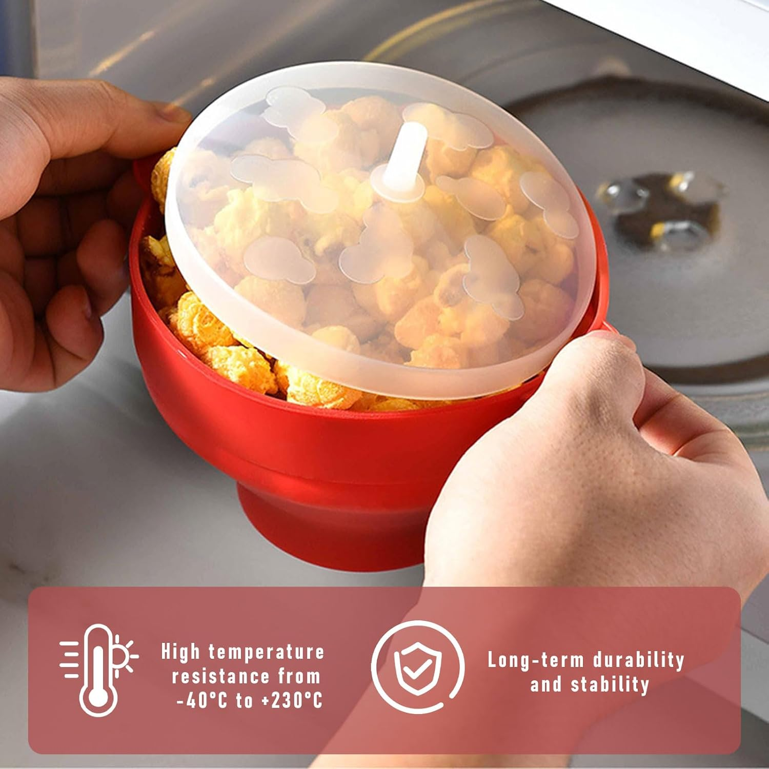 Popcorn Maker, Popcorn Microwave, Popcorn Pot with Lid, Campfire Popcorn Maker, Silicone Popcorn Container, Popcorn Maker Microwave, Microwave Popcorn for Party, Dorm, Home, Kitchen image number 3