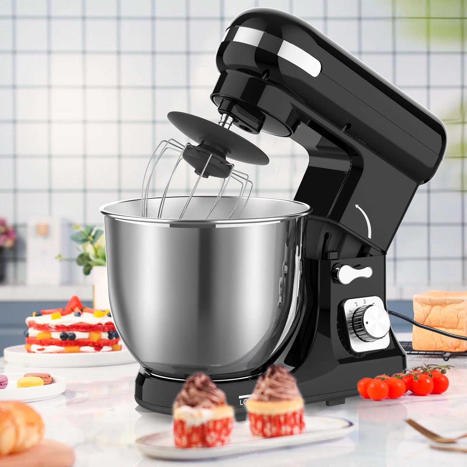 6.5L Stand Mixer, Black Electric Food Mixer, 6-Speed Flour Grinder Minced Meat, Kitchen Machine with Dough Hook, Whisk & Beater (1400W) - Green image number 7