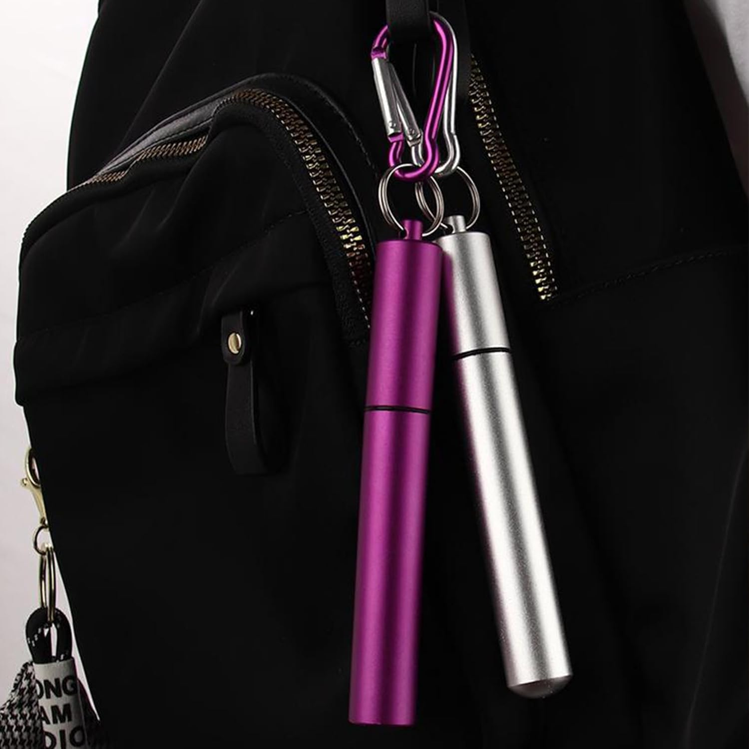 WADY Reusable Stainless Steel Straw,Collapsible Stainless Steel Drinking Straw Telescopic Straw (With Keychain Case & Cleaning Brush) for Smoothie, Milkshake, Cocktail and Hot Drinks (Rose Gold+Blue)