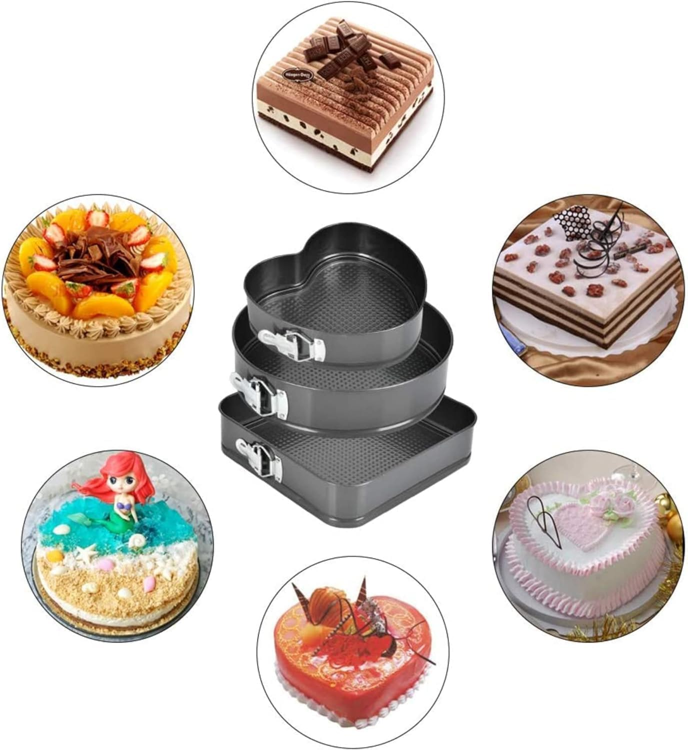 3Pcs Cake Pan Set, Heart round Square Leakproof Nonstick Cheesecake Pans with Removable Bottom Stainless Steel Bakeware, Removable Bottom Leakproof Cake Pan for Baker & Baking Enthusiast image number 6