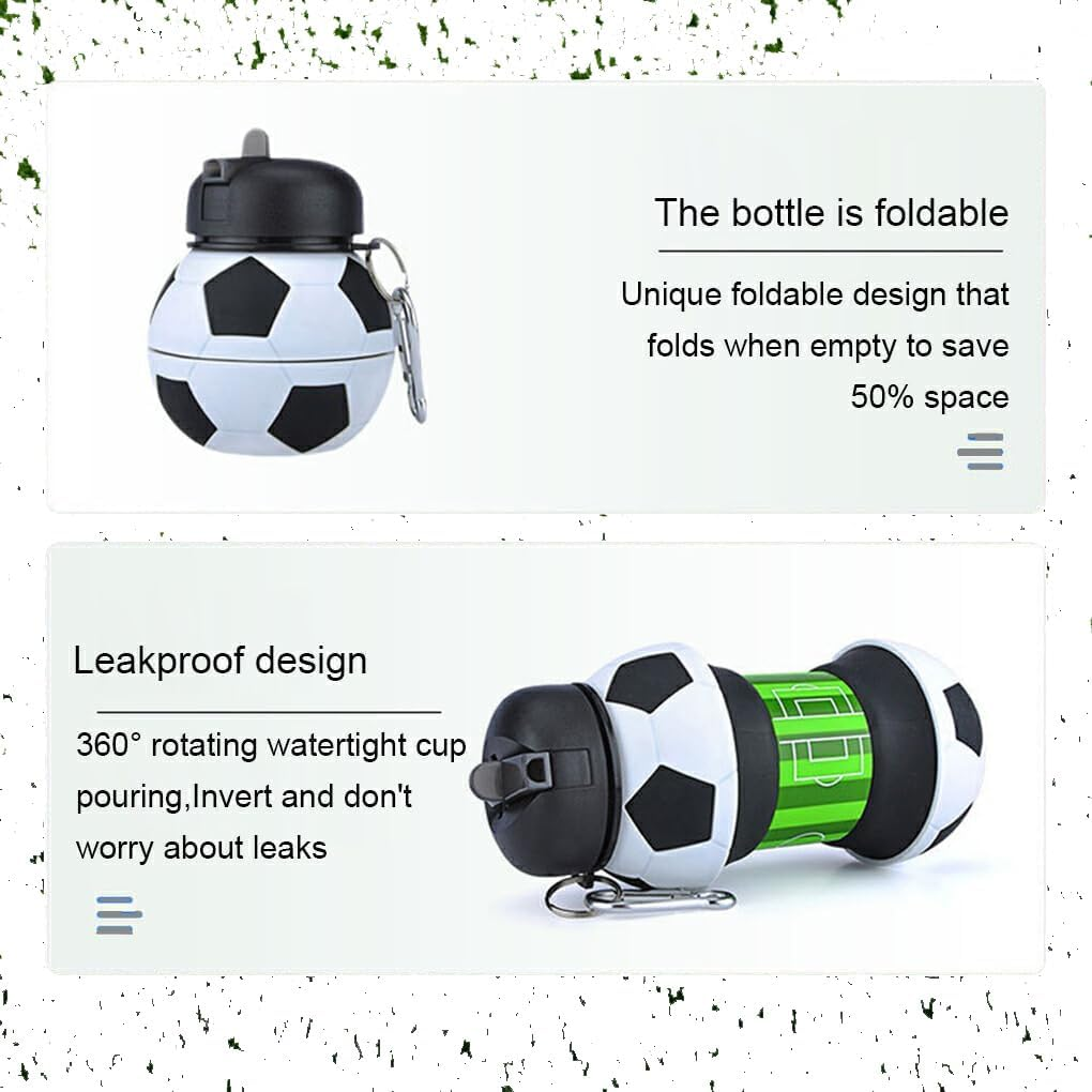 Wzenclave Sports Collapsible Water Bottle 550Ml/18.6Oz Ball Shaped Drinking Cup Foldable BPA Free Leakproof Lightweight Jug Portable Football anti Drop and Leak Proof Outdoor Sports Water Cup image number 2