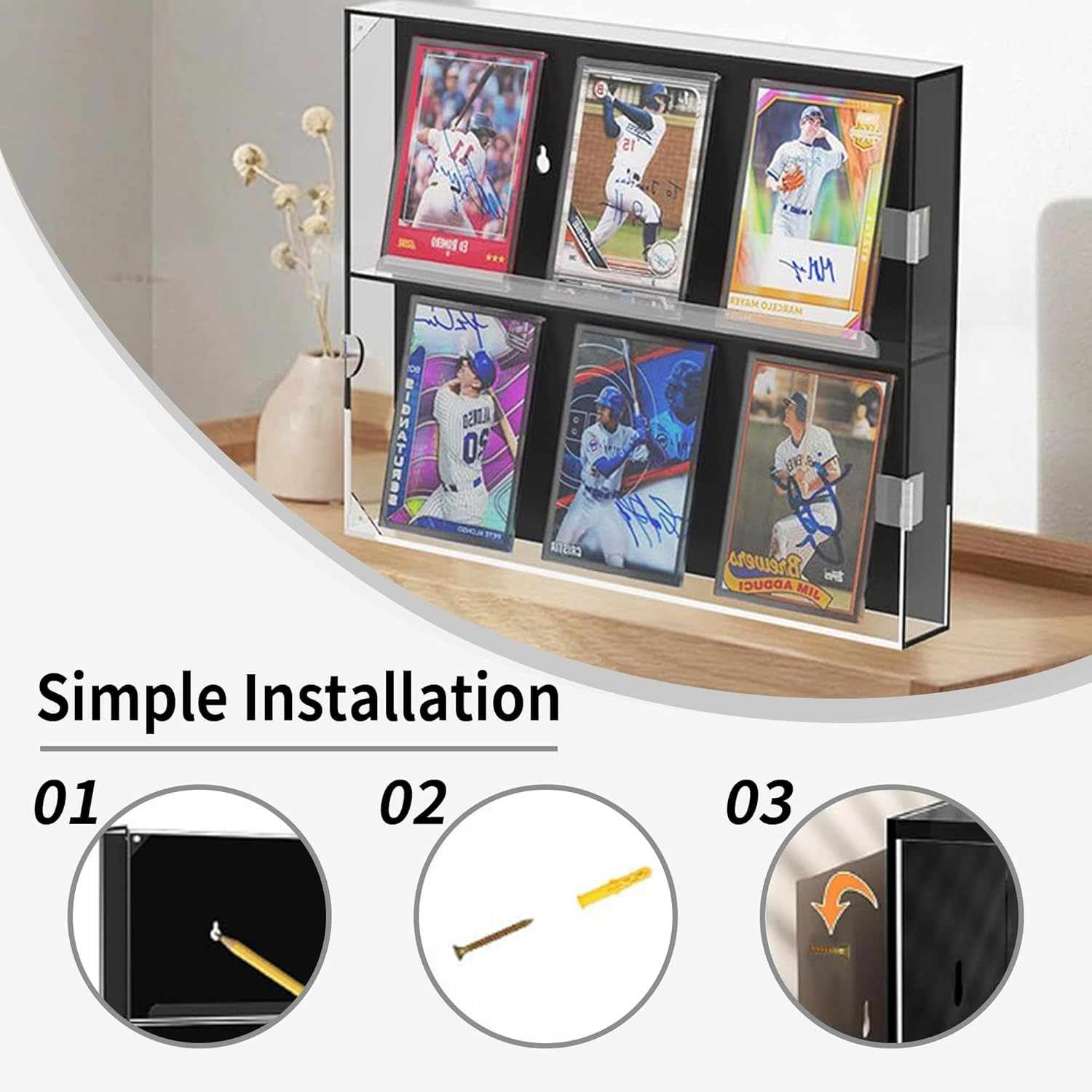 Acrylic Display Case - Wall-Mounted Trading Card Holder with Magnetic Door, Organizer Frame for Trading Cards, Graded Cards, Basketball, Football, Baseball, Sports Card, Vertical image number 1