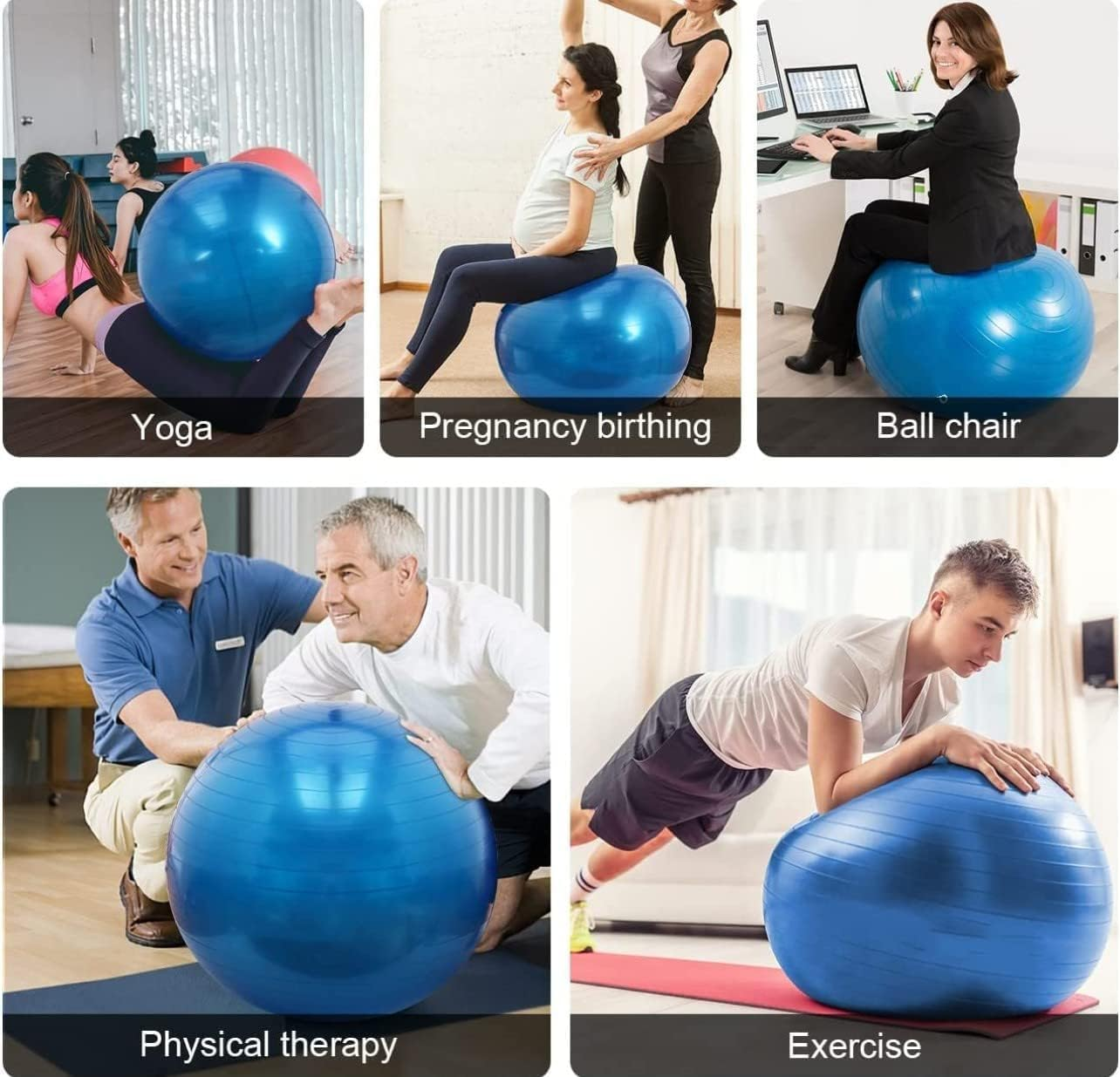 Exercise Yoga Ball, 65Cm Gym Ball with Air Pump, Anti-Burst and Slip Resistant Sitting Ball, Heavy Duty Large Gymnastics Ball for Core Fitness, Balance, Yoga, Pilates, Training - Grey image number 2