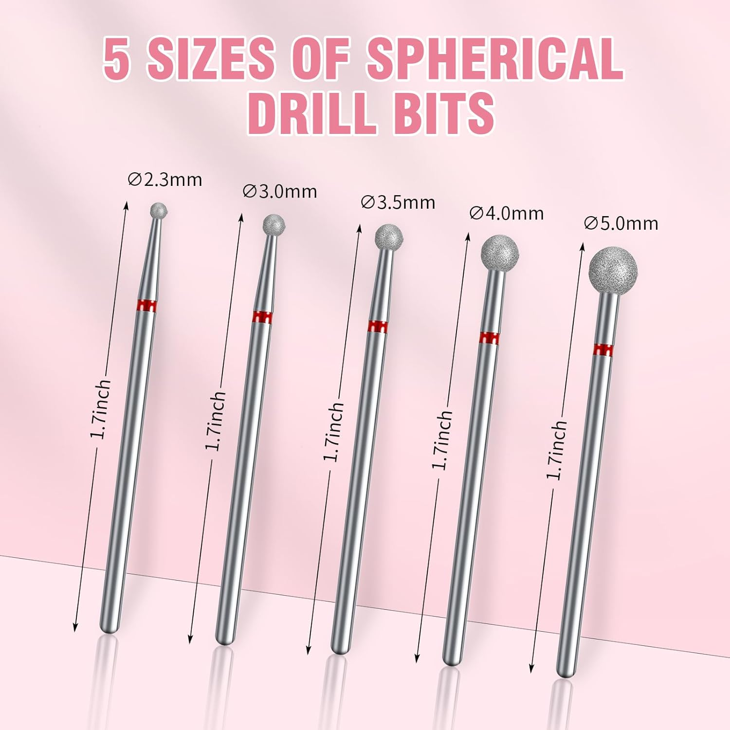 FULINJOY 10 Pieces Nail Drill Bits, Ball Head 3/32'' Cuticle Clean Nail Bit for Electric Nail File Machine, for Acrylic Manicure Pedicure Cuticle Gel Polishing, Nail Salon Supply (5 Sizes) image number 3