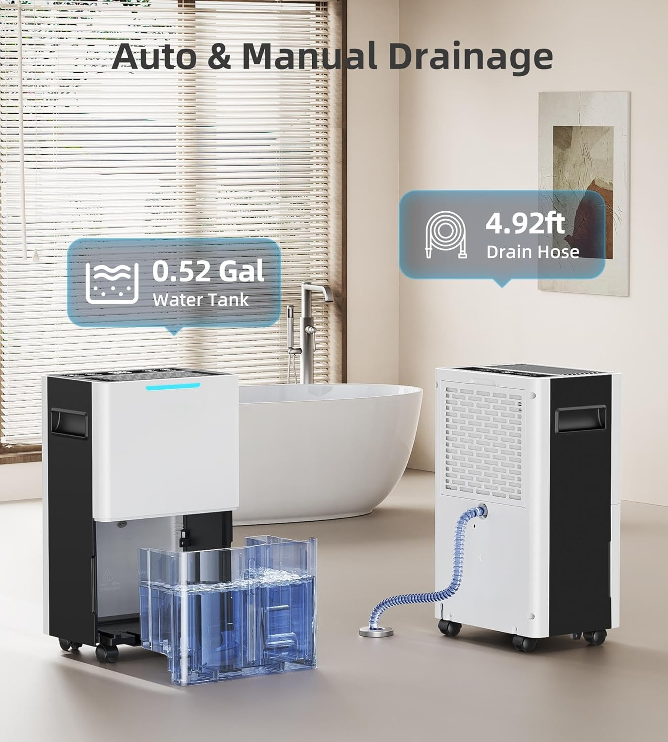 140M&sup2; (1500 Sq.Ft) 10L/Day Dehumidifier for Basement, Garage, Large Rooms W/Auto Drain Hose, Smart Humidity Control, 3 Modes, 24H Timer - Ideal for Caravan, Bathroom, Bedroom, Laundry image number 6