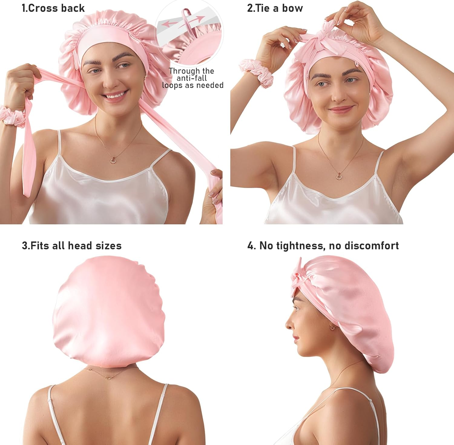 Litbear 100% Mulberry Silk Bonnet for Sleeping Women, 6A 22 Momme, Large Double-Layer Hair Wrap with Tie Band, Non-Slip Turban, Includes Silk Scrunchie image number 1