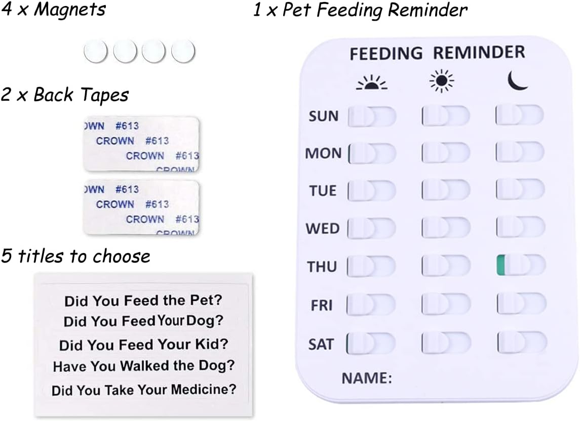 Kwispel Pet Feeding Reminder for Dogs Cats - Magnetic Sticker 3 Times a Day Indication Chart Feed Your Pets, Magnets and Double Sided Tape, Did You Feed the Dog Cat Fish Your Kid? image number 1