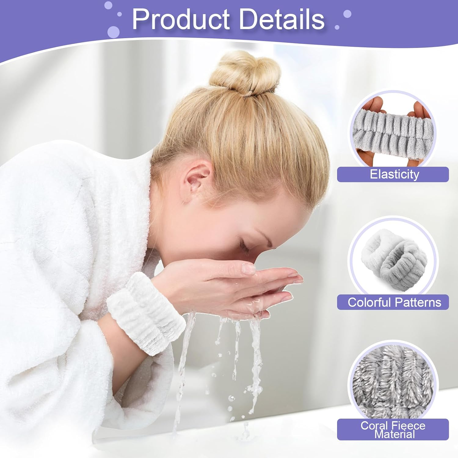 4Pcs Wrist Towels Face Wash Wristbands, Absorbent Towel Wristbands for Washing Face, Microfiber Wrist Spa Washbands for Women, Wrist Sweatband Prevent Water from Spilling down Your Arms image number 6