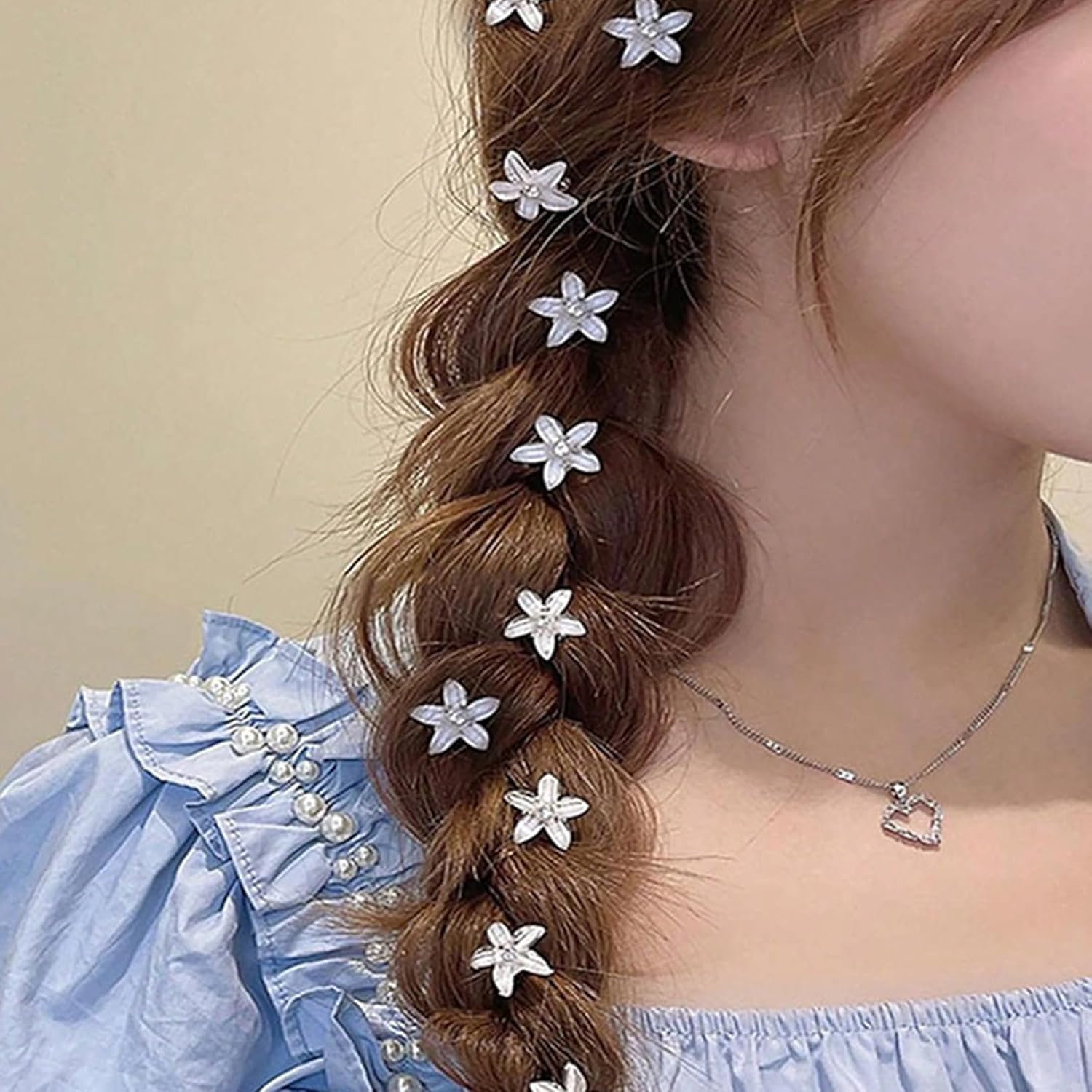 Pack of 10 Flower Hair Clips, Small Hair Clips, Girls' Hair Accessories with Rhinestones, Small Accessories Hair Clip, Flower Hair Accessories, Orchid Hair Clip Set, for Girls and Women (White)