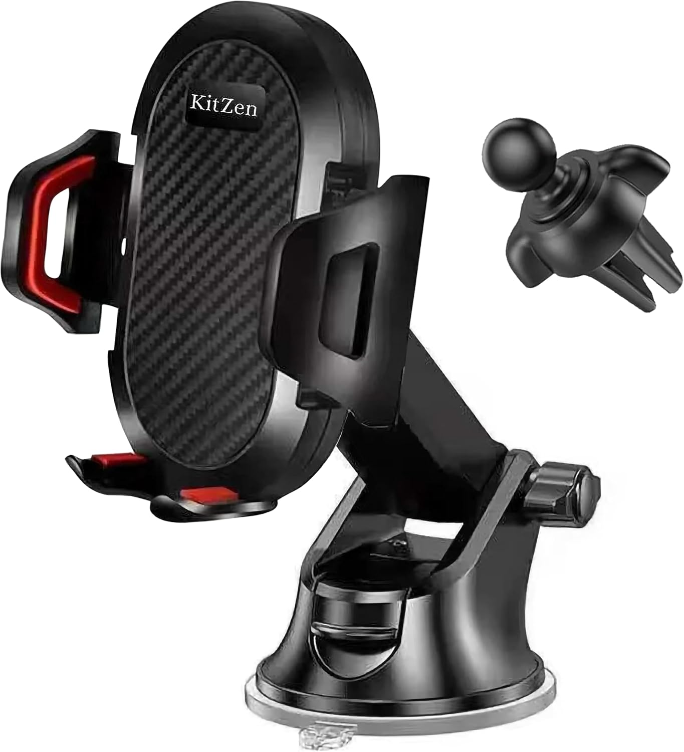 Kitzen Car Phone Holder 4 in 1 Mobile Mount with Cup Holders & Hook Clip for Windshield, Dashboard & Air Vent with 360 Degree Adjustable Strong Arm, Compatible with Iphone, Samsung & Other Devices