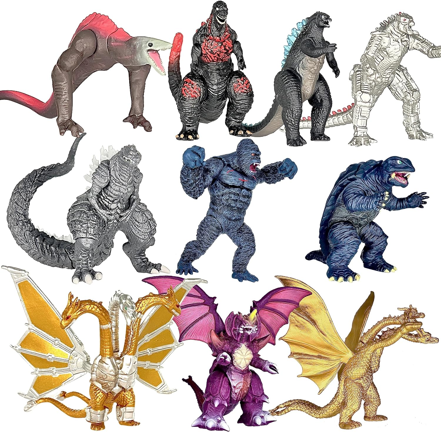 Twcare Set of 10 Godzilla Vs Kong Dinosaur Dragon Toys Movable Joint Action Figures, King of the Monsters Shin Ultima Gamera Mecha Mechagodzilla Ghidorah Skull Crawler Destoroyah Cake Toppers Pack