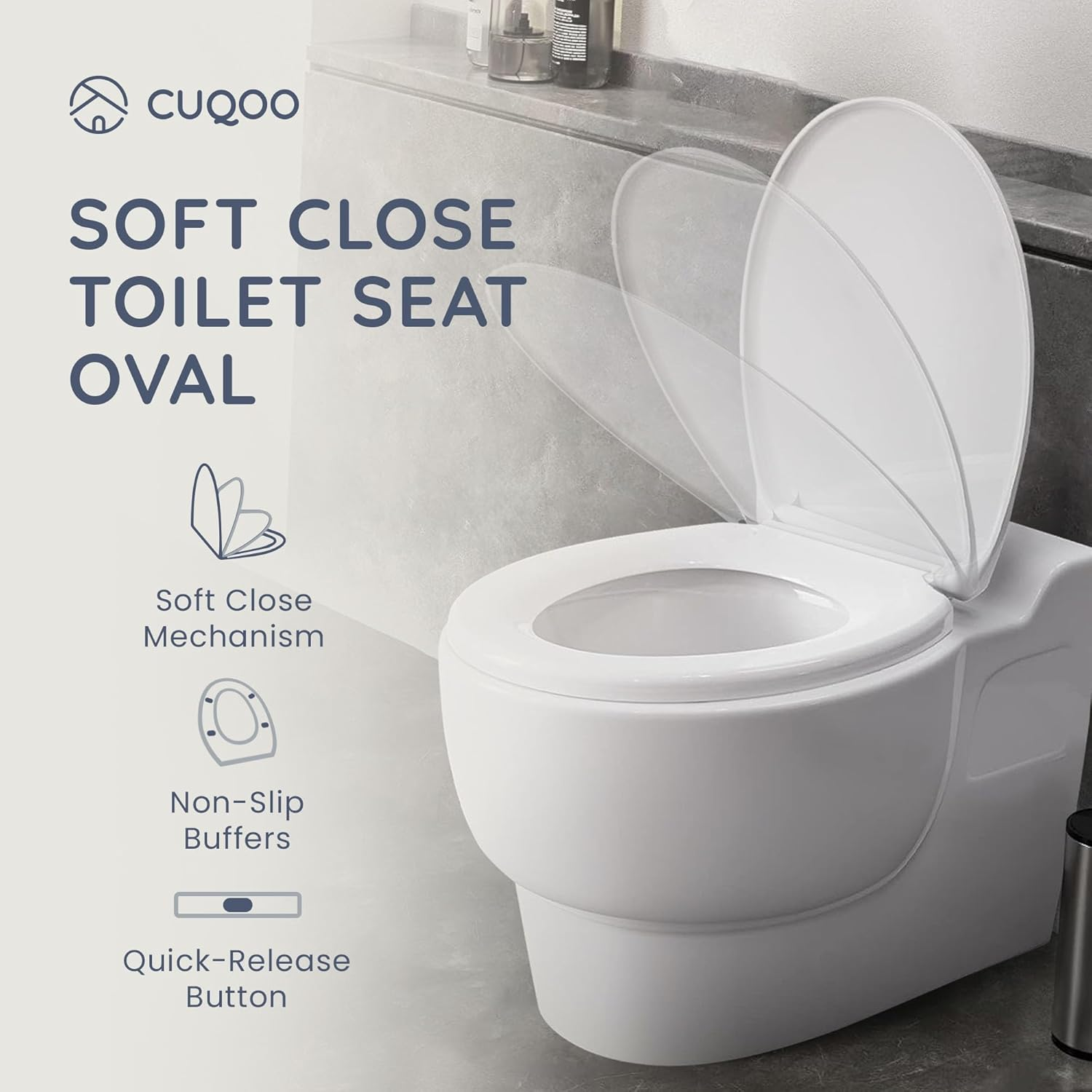 CUQOO Oval Soft Close Toilet Seat - Quick Release Toilet Seat - O Shape Soft Close Toilet Seat White - Slow Close Toilet Seat with Adjustable Hinges (Classic Comfort) image number 6