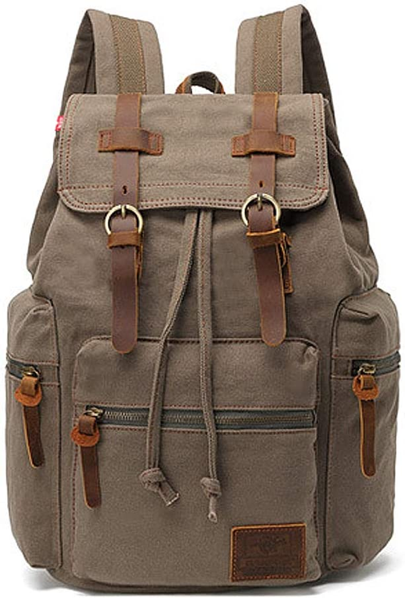 AUGUR Vintage Canvas Leather Backpack Large Laptop Rucksack Bookbag Satchel Hiking Bag