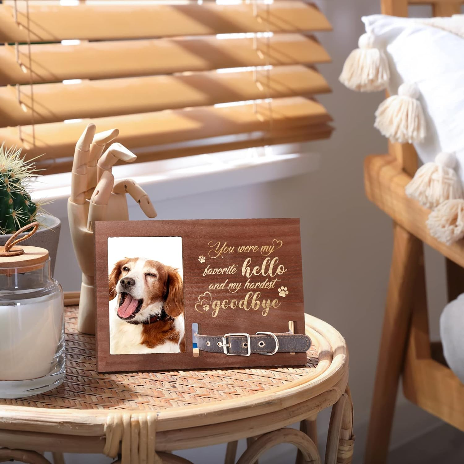 Amyhill Dog Memorial Picture Frame Wooden Personalized Pet Collar Picture Frame Pet Memorial Gifts for Loss of Dog Cat Remembrance Gift Sympathy Photo Keepsake image number 6