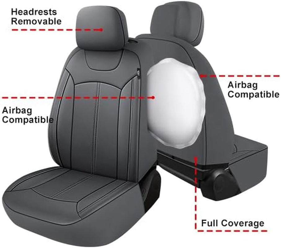 Pariiaotin Premium Leather Car Seat Covers Full Seats, Waterproof Front Seat Covers and Split Rear Bench Seat Covers for Cars,Universal Automotive Interior Covers for Sedan SUV Truck Van Pick-Up,Gray