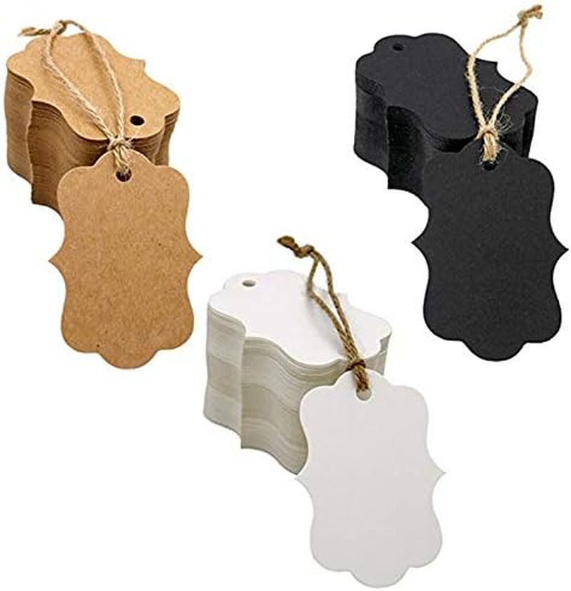 LYSAIMG 300Pcs Kraft Paper Tags,2Inch*1.2Inch Three Colors Kraft Paper Gift Price Tags for Christmas Valentine'S Day Wedding Party Favor Gift Tags, with Three 20 Meters Natural Jute Thread