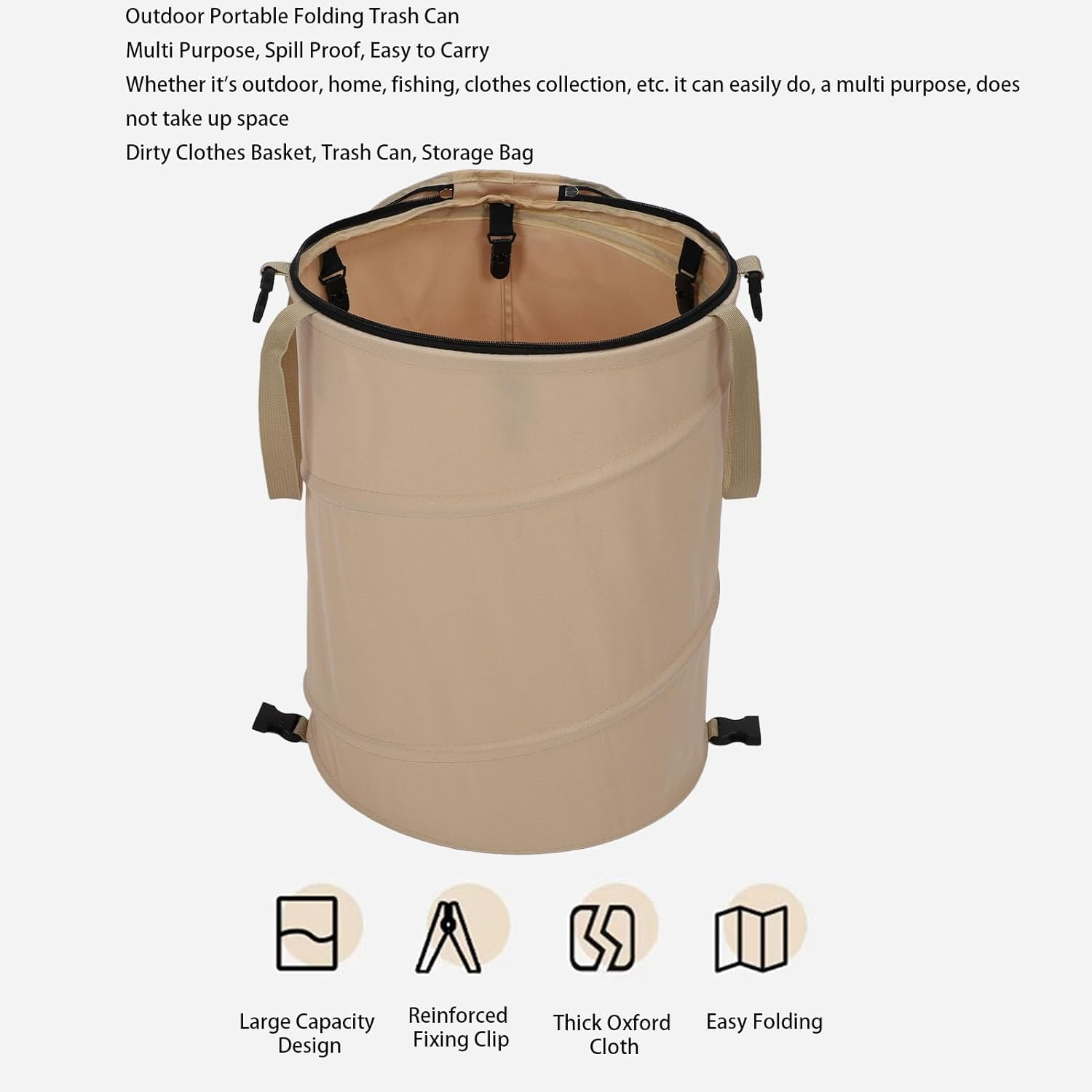 Camping Trash Can, 10 Gallons Large Capacity Recycle Bin 600D Oxford Cloth up Utility Container with Lid Foldable Reusable Yard Waste Bag Garbage Can for Camping Picnic