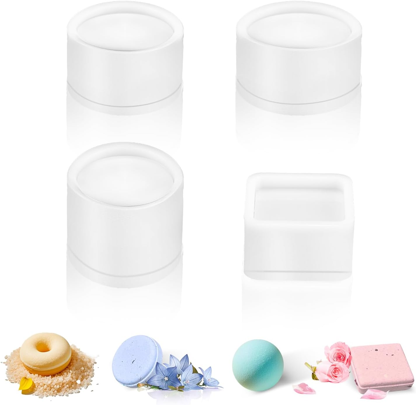 Bonoutil 4PCS Bath Bomb Molds-Ball/Block/Tablet/Donut Shape