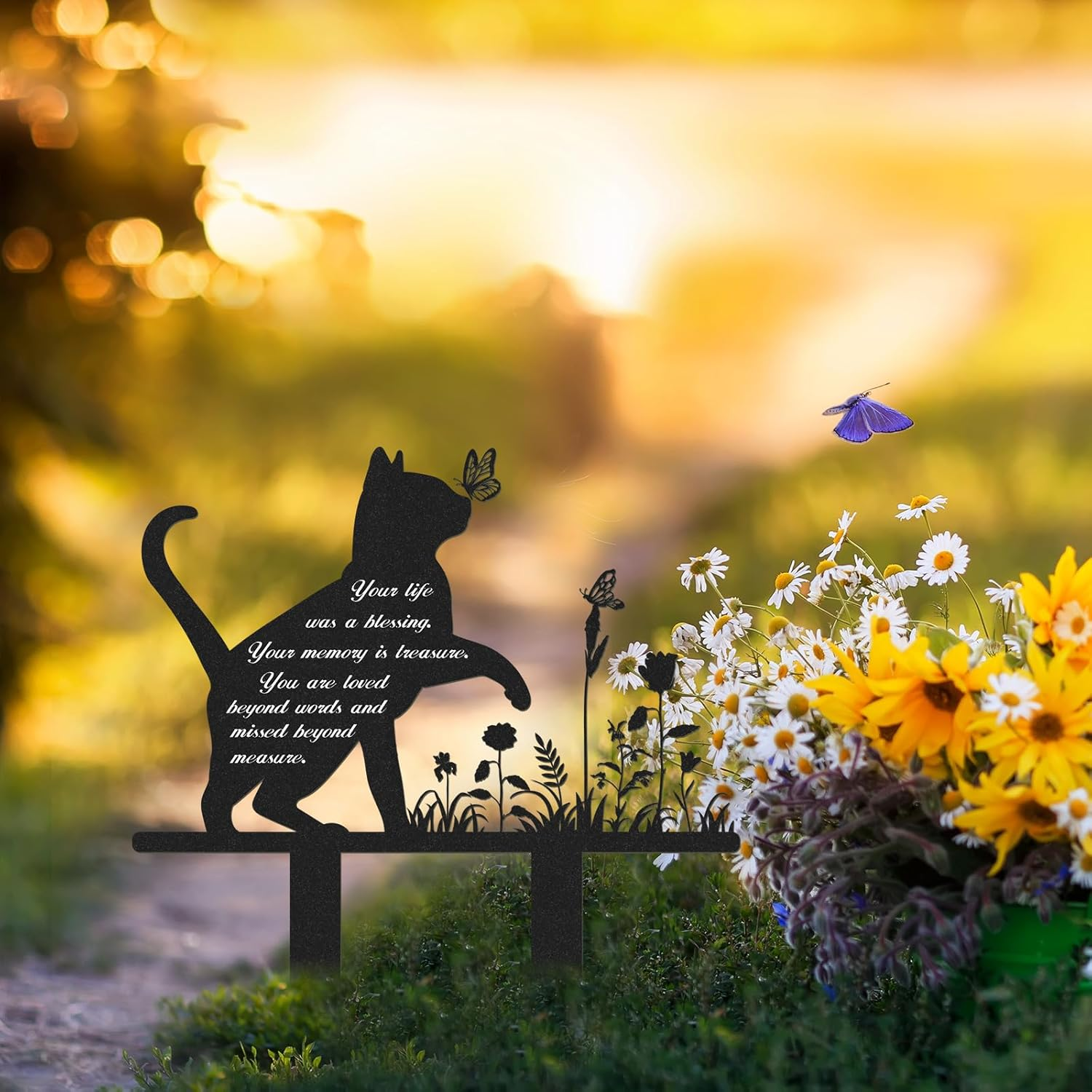 Rngmsi Memorial Pet Grave Markers - Metal Cat Garden Stake Cat Memorial Plaque Cat Grave Marker Cemetery Outdoors Waterproof Grave Stakes Plaque Pet Headstone Memorial Grave Markers(13.4 X 12 In) image number 2
