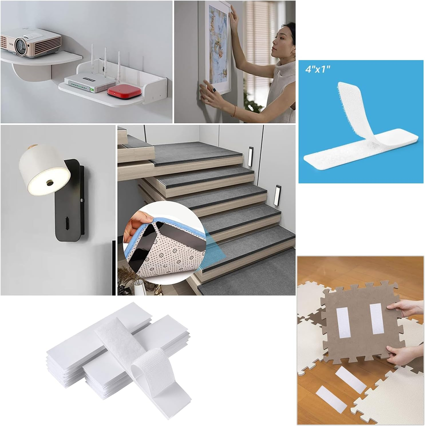 Yharnamite 20 Pairs Industrial Heavy Duty Velcro Tape Dots, Hook and Loop Strips with Adhesive, Double Sided Sticky Strips for Carpets, Sofa Cushions, Hanging Pictures, Office, Home (White, 10*2.5Cm) - Black, 10*2.5Cm image number 7