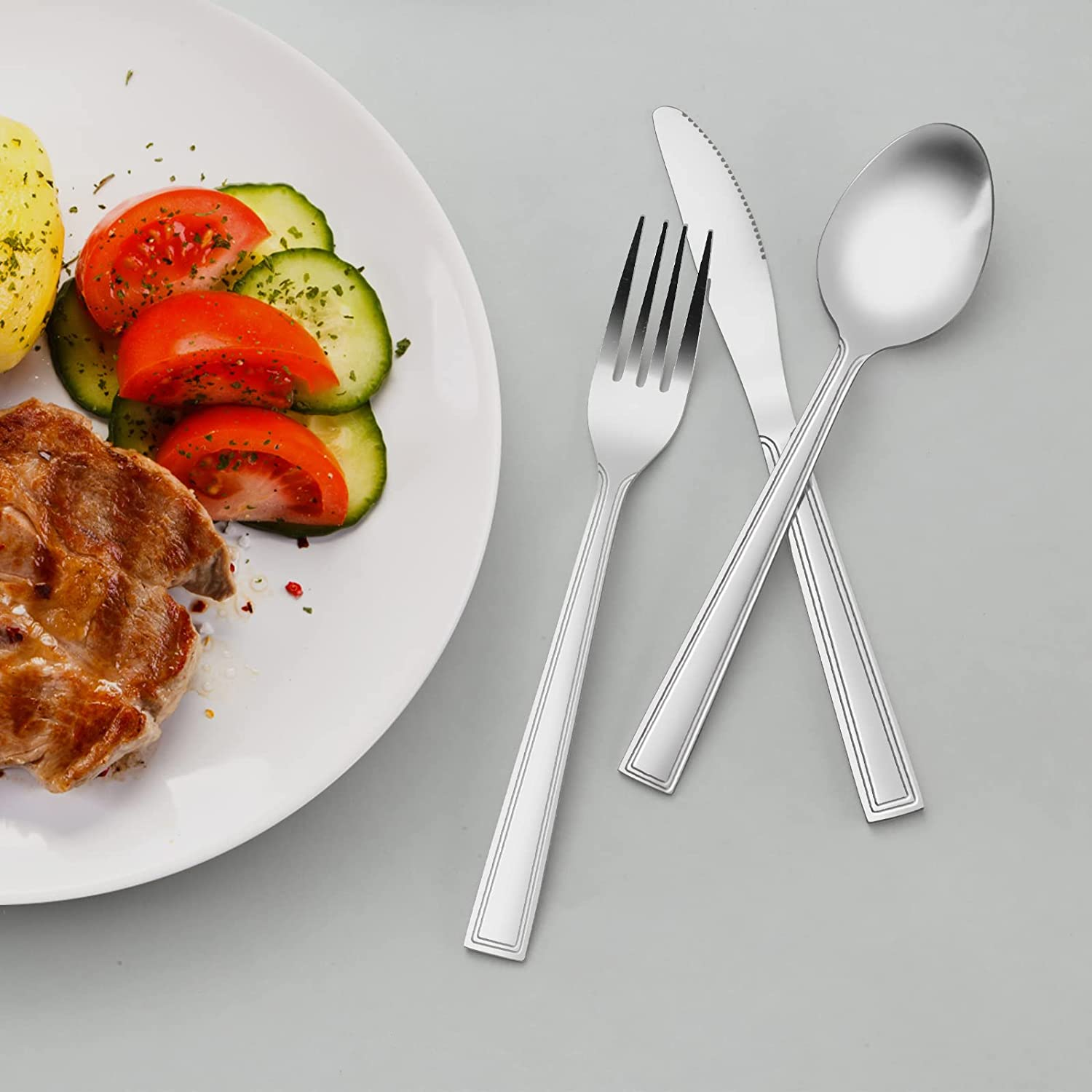 Table Forks 24 Pieces, Hunnycook Stainless Steel Fork Set, Cutlery Forks Suitable for Home Restaurant Outdoor Dishwasher Safe image number 5