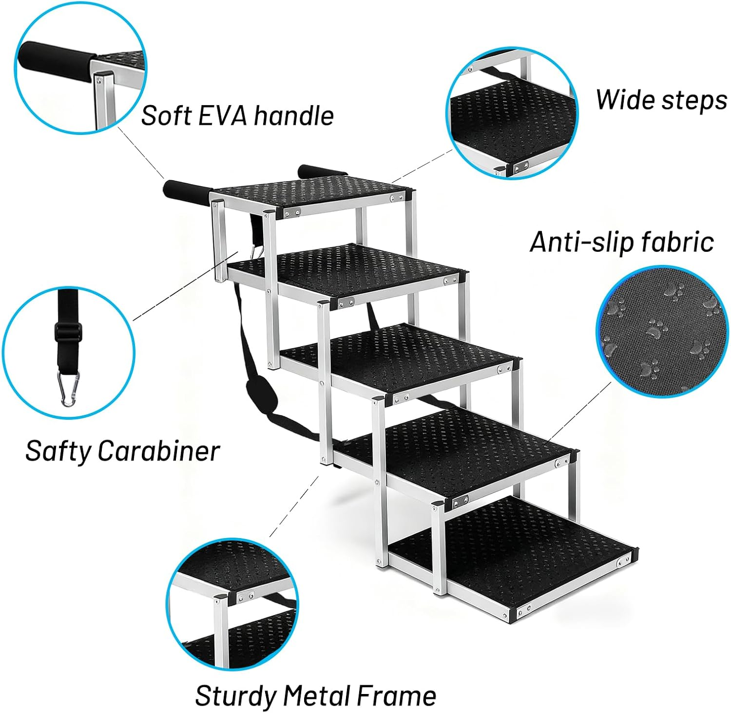 Ouqiesli 5-Step Dog Ramp for Cars, Suvs, Trucks & High Beds | Adjustable Foldable Pet Stairs | Non-Slip Surface | Supports up to 70Kg | Small to Large Dogs image number 3