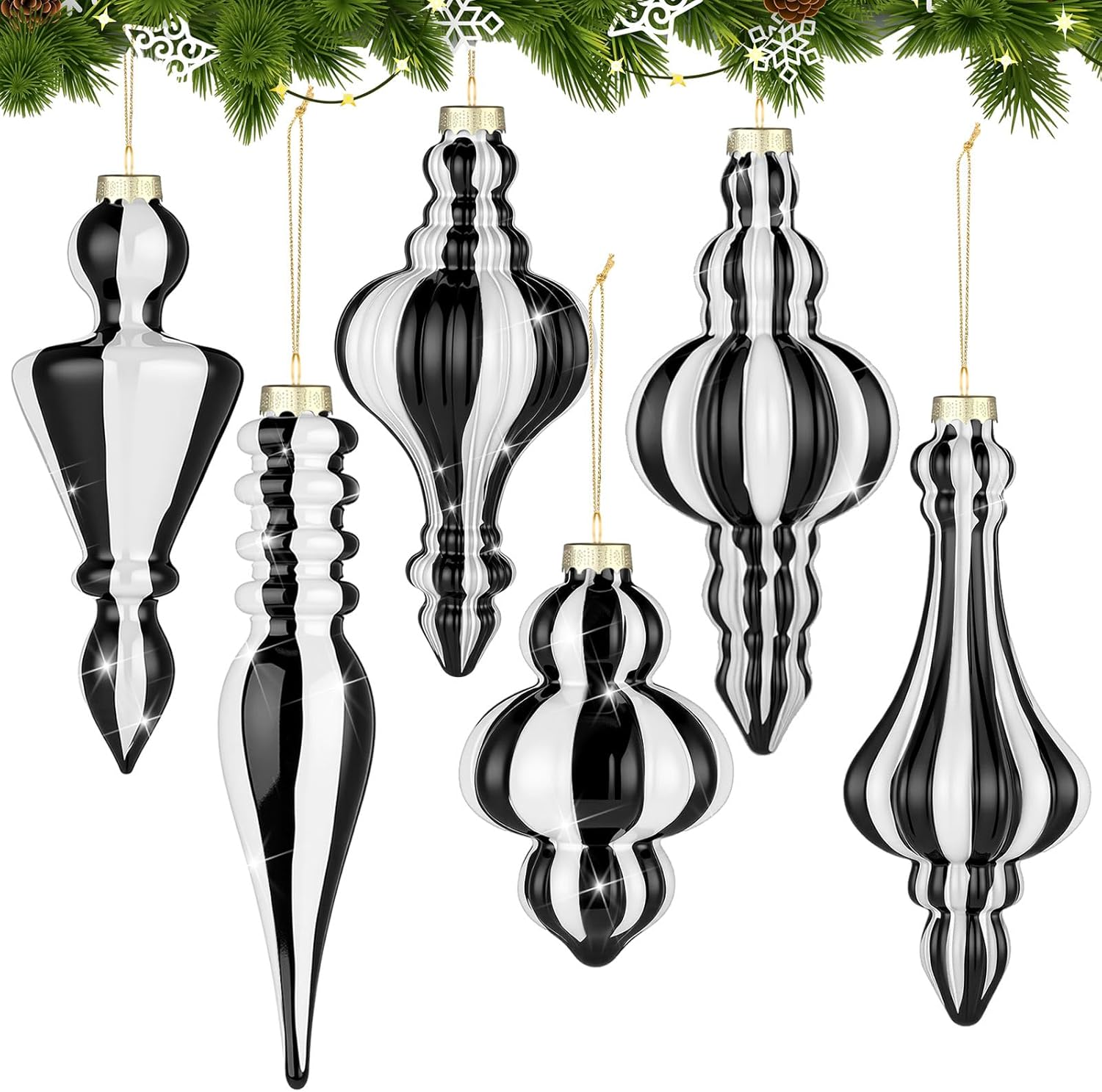 Soaoo 6 Pcs 6.3 Inch Mercury Glass Finial Christmas Ornaments Hanging Christmas Finials Glass Ornaments Assorted Mercury Decor for Xmas Tree Vintage Holiday Decoration(Red, Green,Novel)