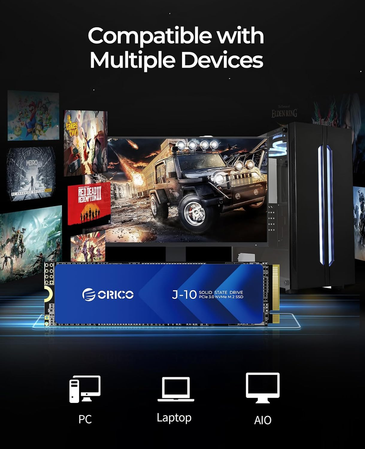 ORICO Nvme M.2 1TB Pcie Gen3.0X4 2280, 3D NAND Internal SSD with Heatsink, up to 3100Mb/S, Internal Solid State Drive for Pc/Console Games and Video Editing-J10 image number 4