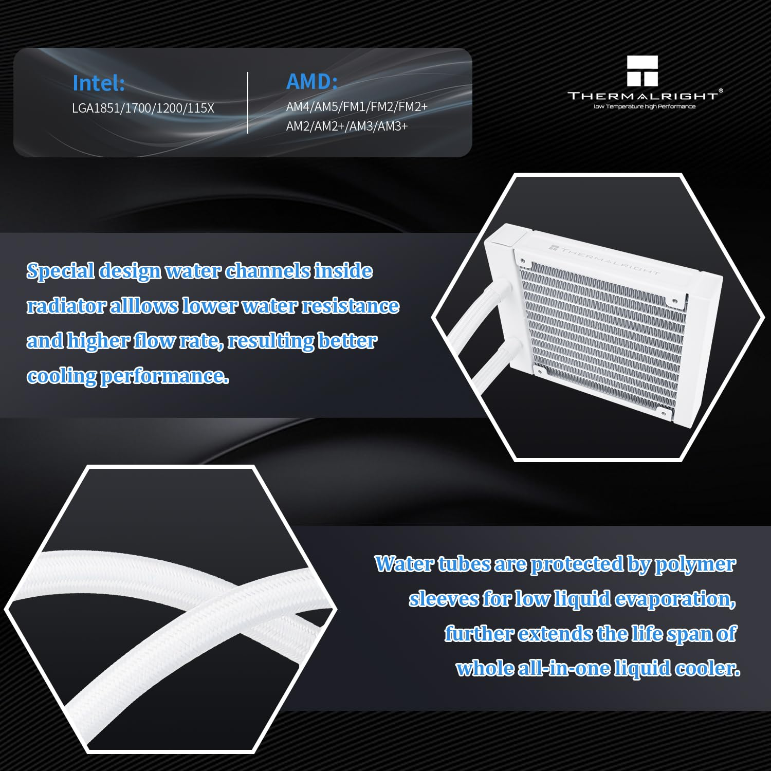 Thermalright Frozen Notte 120 ARGB White CPU Water Cooler, CPU Water Cooling System, ARGB Cold Head,Suitable for Amd:Am4/Am5,Intel LGA 1700/1851/1150/1151/1200 image number 5