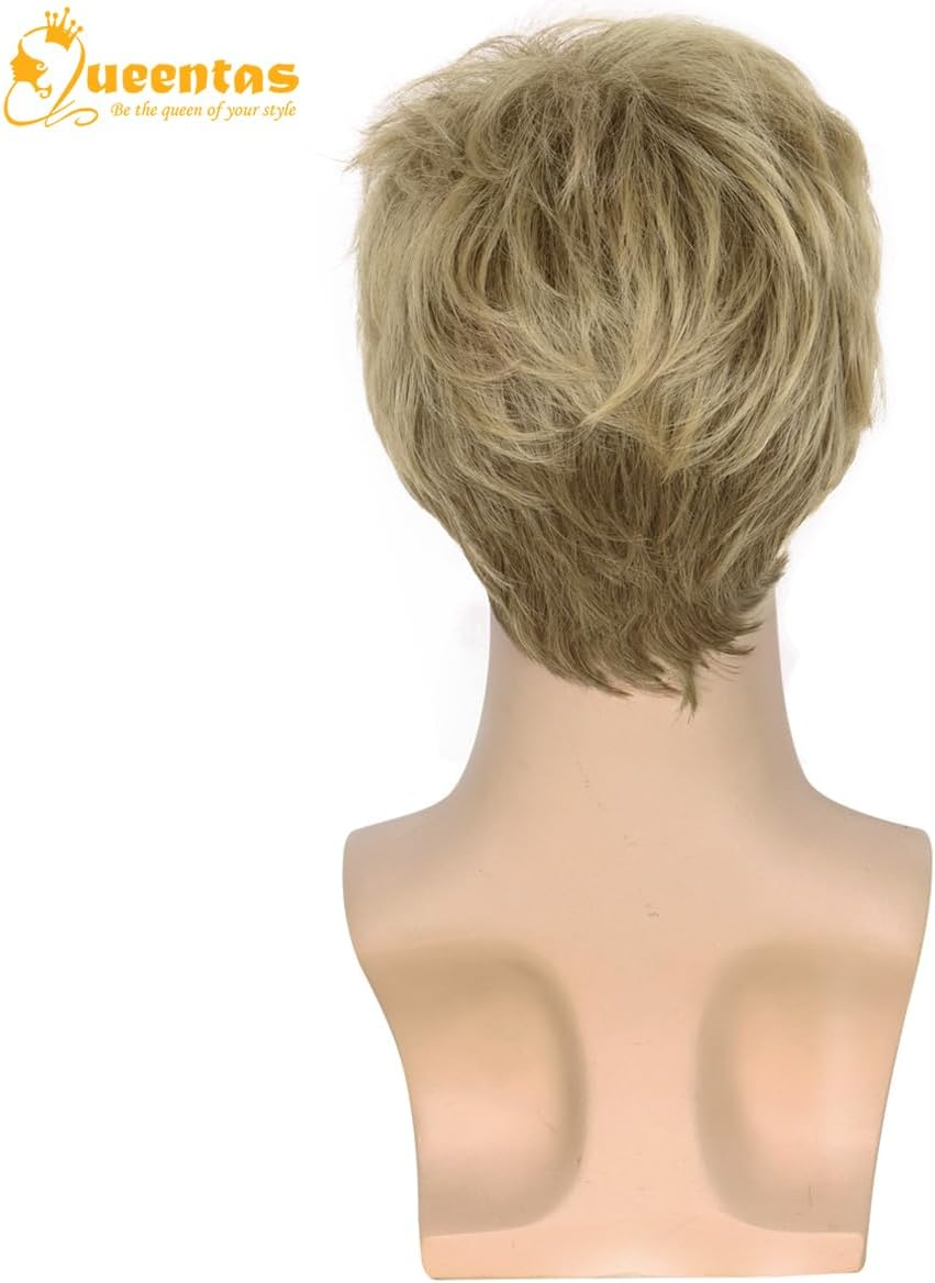 QUEENTAS Men Wig Short Blonde Brown Wigs for Men Natural Cosplay Synthetic Hair Wig image number 3