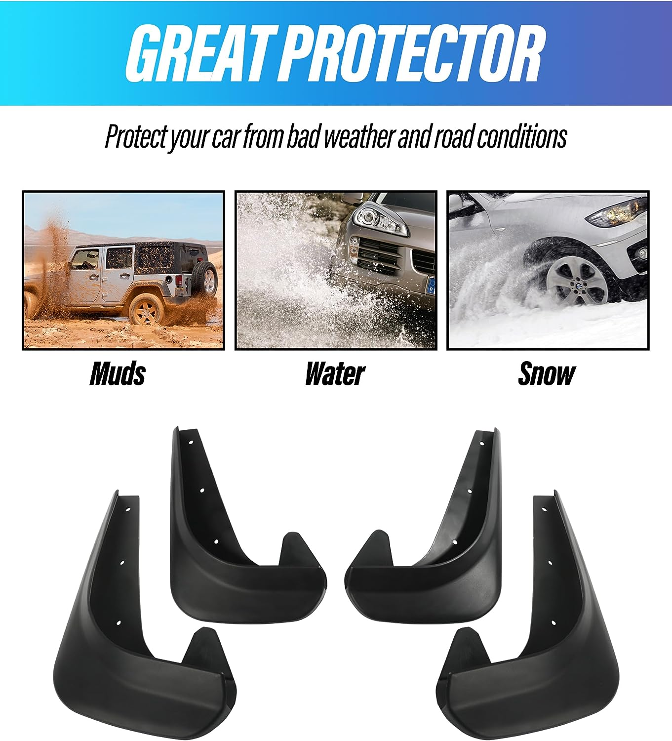 ESEWALAS 4PCS Mud Flaps,No Drilling Mudguards Mudguards Mudflaps with Hardware Kits,Front and Rear Side Splash Guards Winter Vehicle Sediment Protection,Car Mud Flaps Splash Guards Replacement image number 4