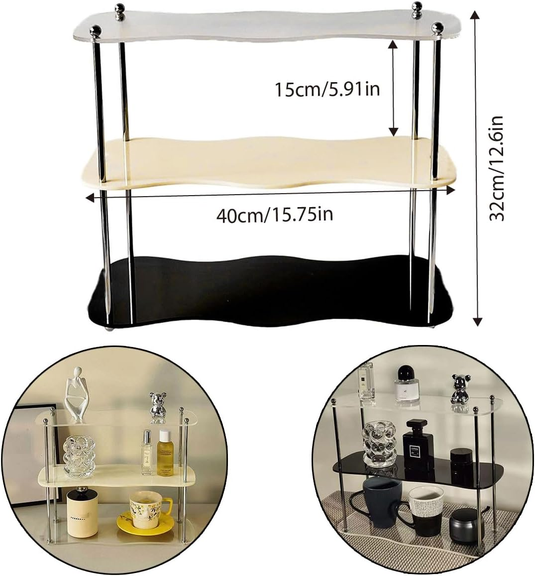 AIMALL Elegant Acrylic Desktop Storage Rack, Fashion Ins Style Water Cup and Perfume Holder, Removable Shelves, 15.75 X 5.91 X 12.6 Inch