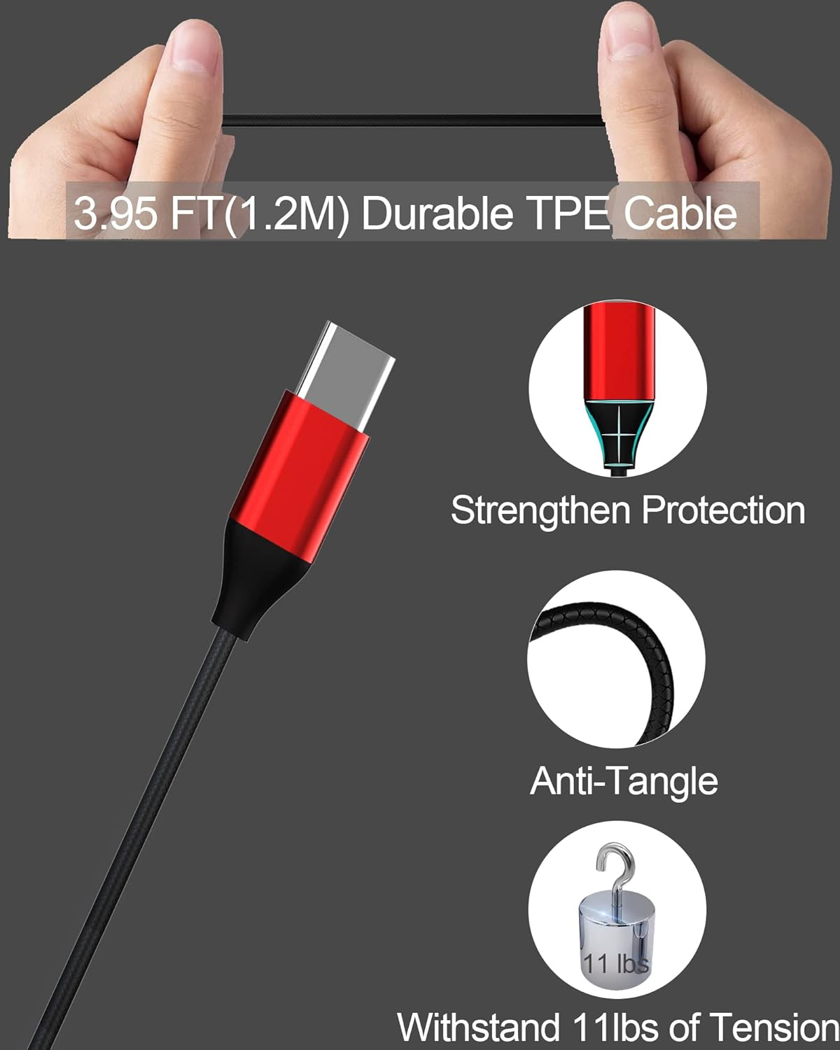 Hoyromany C100 USB C Headphones, Magnetic In-Ear Type C Headphones with Cable and Microphone for Samsung Galaxy S22 Ultra S21 S20 FE A53, Huawei P40 P30 Pro, Xiaomi, Sony, Pixel, Oneplus (Red) image number 3