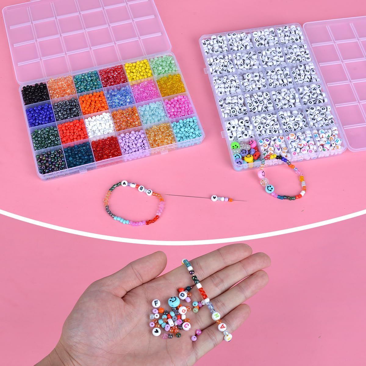 ANSHINE 4100Pcs 4Mm Glass Seed Beads Kit with 24 Colors, Letter Beads & Accessories for Kids' Jewelry Making & Crafts image number 1