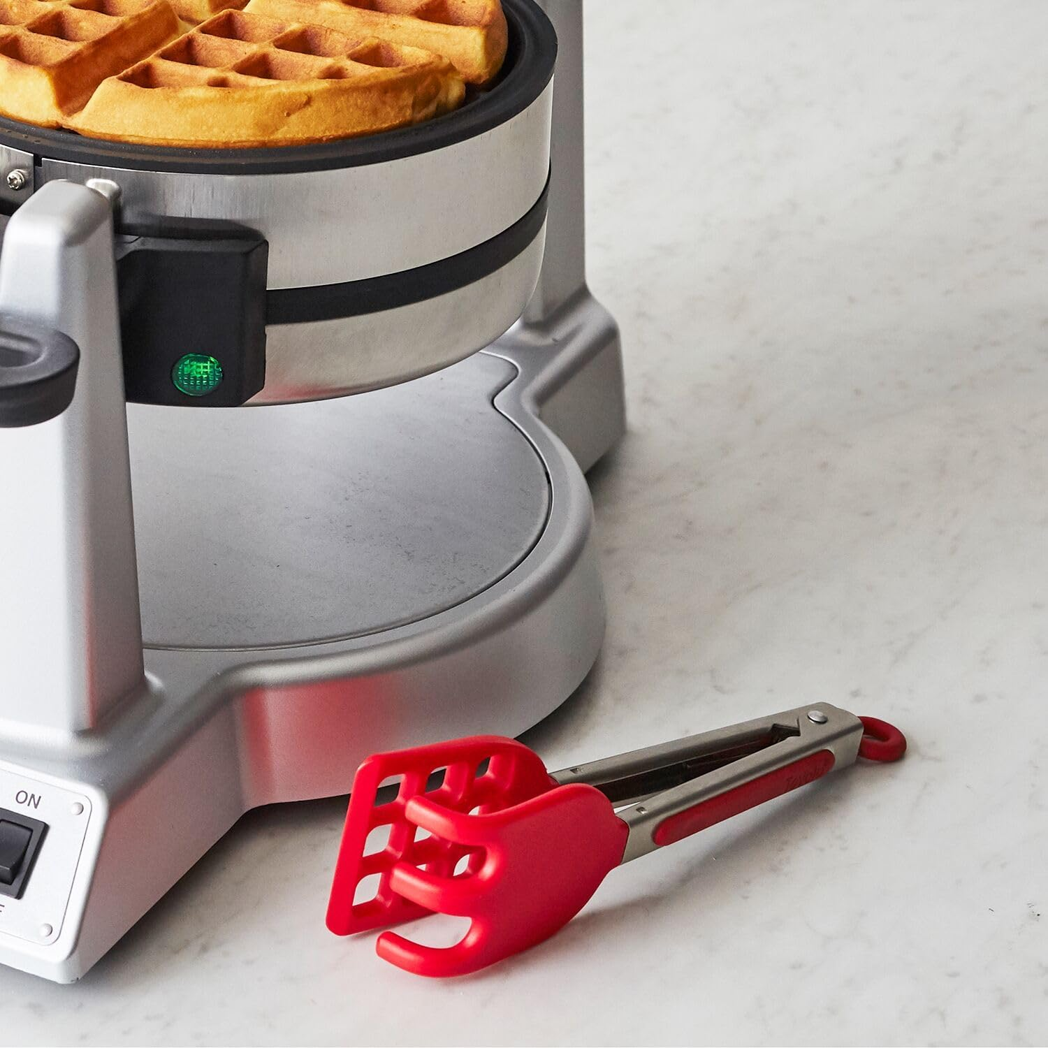 Tovolo Easy-Grip Mini Waffle Non-Slip Stainless Steel Handle, Heat-Resistant Silicone Heads, Kitchen Tongs for Cooking Waffles & Breakfast, Candy Apple Red - Charcoal image number 4