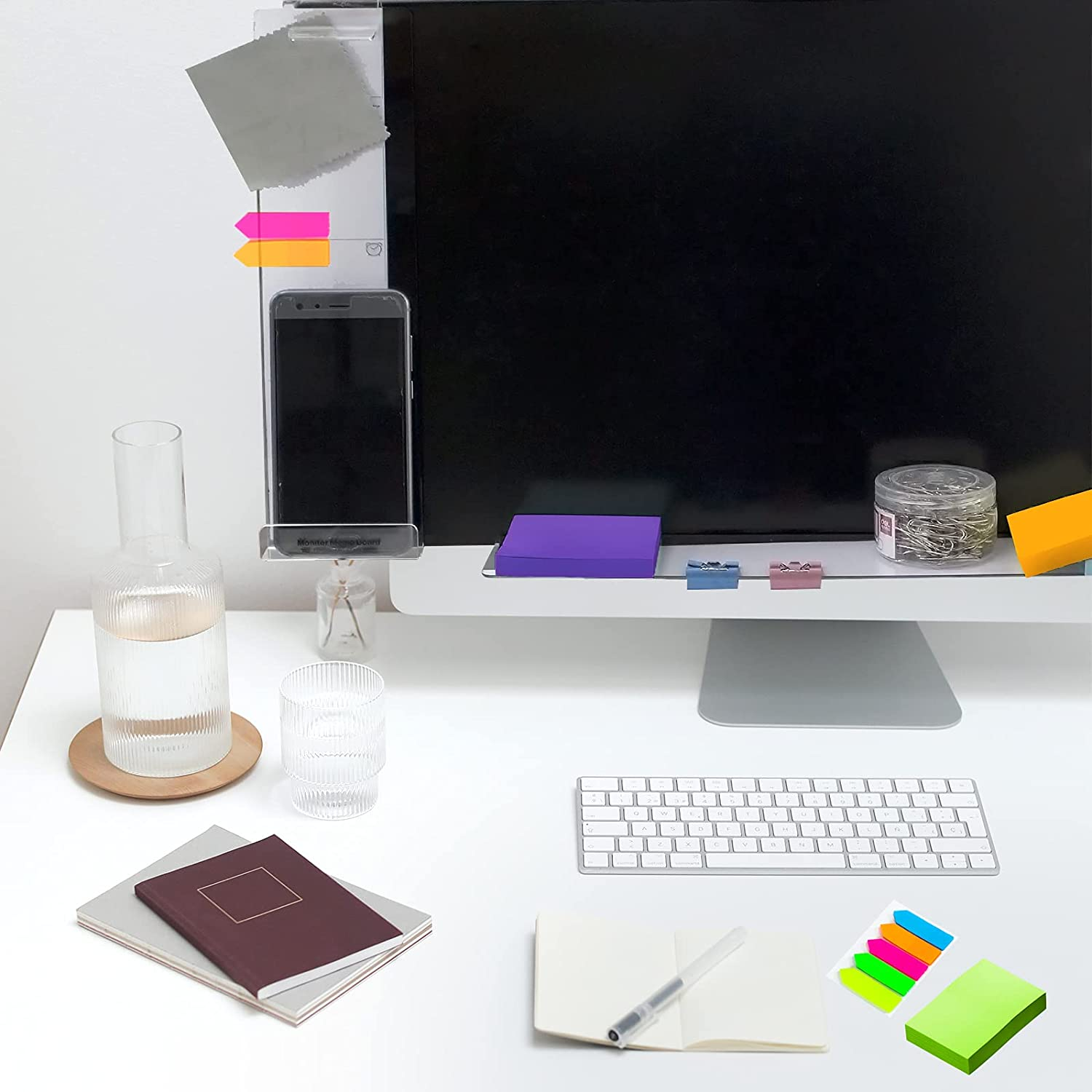 Daily Treasures Acrylic Monitor Memo Board, 7Pcs Set Includes 2Pcs Computer Monitors Side Panel(Left+Right), 1Pcs Message Memo Pad Shelve+4 Set Sticky Notes for Office Home Desk Organizer Phone Holder image number 5