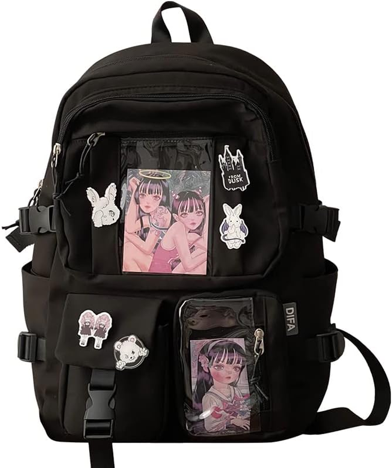 AONUOWE Kawaii Goth Backpack with Plushies Anime Ita Bag Japanese Backpack Lolita Accessories Kawaii Supplies