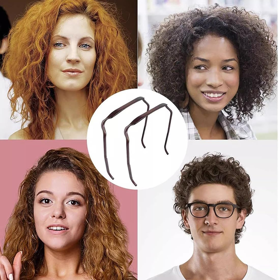 Curly Thick Hair Large Headband, 4 Pieces Square Headband Hinged Headband, Sunglasses Headband, Hair Hoop Sunglasses, Headband like Sunglasses, Hair Hoop Headband for Men Women (2 Colours) image number 3