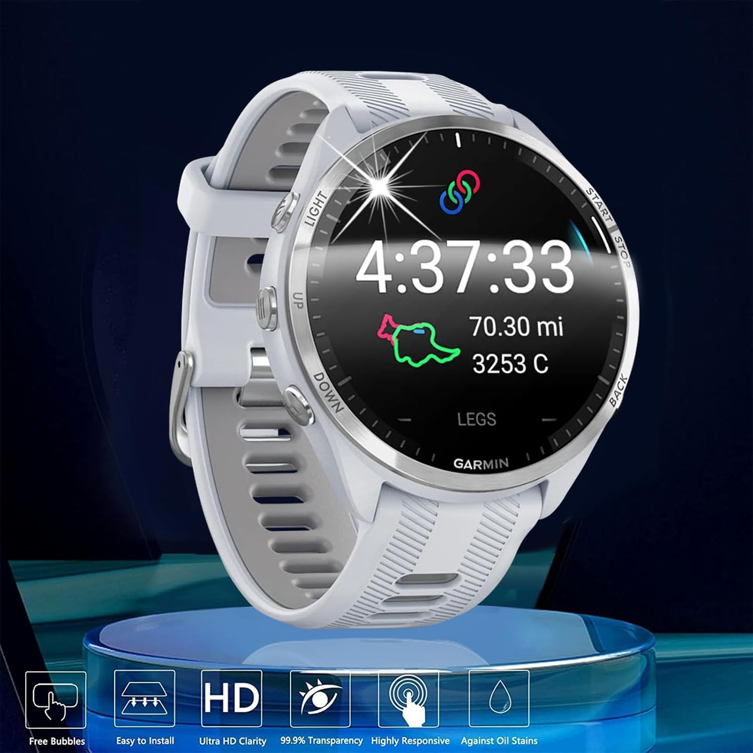 (3 Pack) Screen Protector for Garmin Forerunner 965/965 Solar, 9H Hardness Tempered Glass Screen Protector Film Guard for Garmin Forerunner 965 image number 3