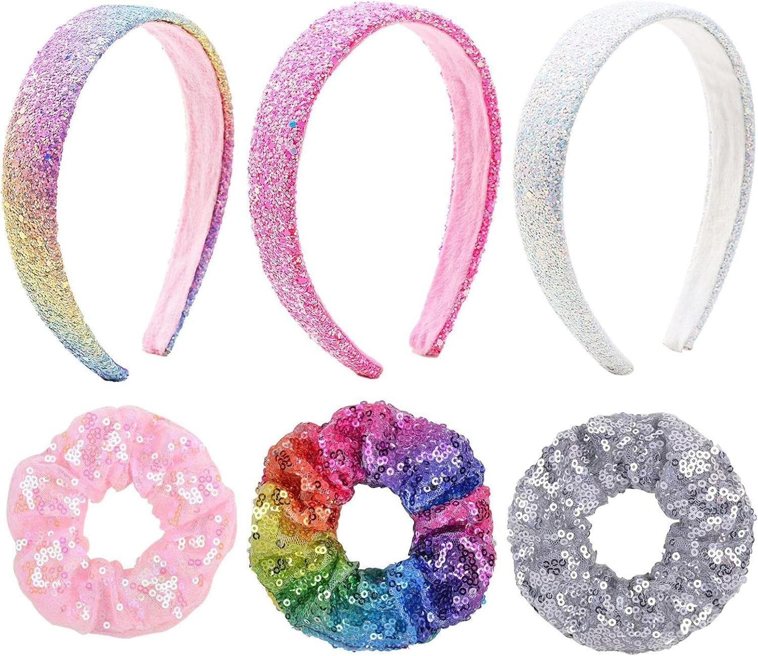 3 Pieces Shiny Hair Bands, 3 Pieces with Colon Hair Rings, Cute and Fashionable, Colourful Hair Accessories for Girls, Non-Slip and Fixed Decoration. image number 5