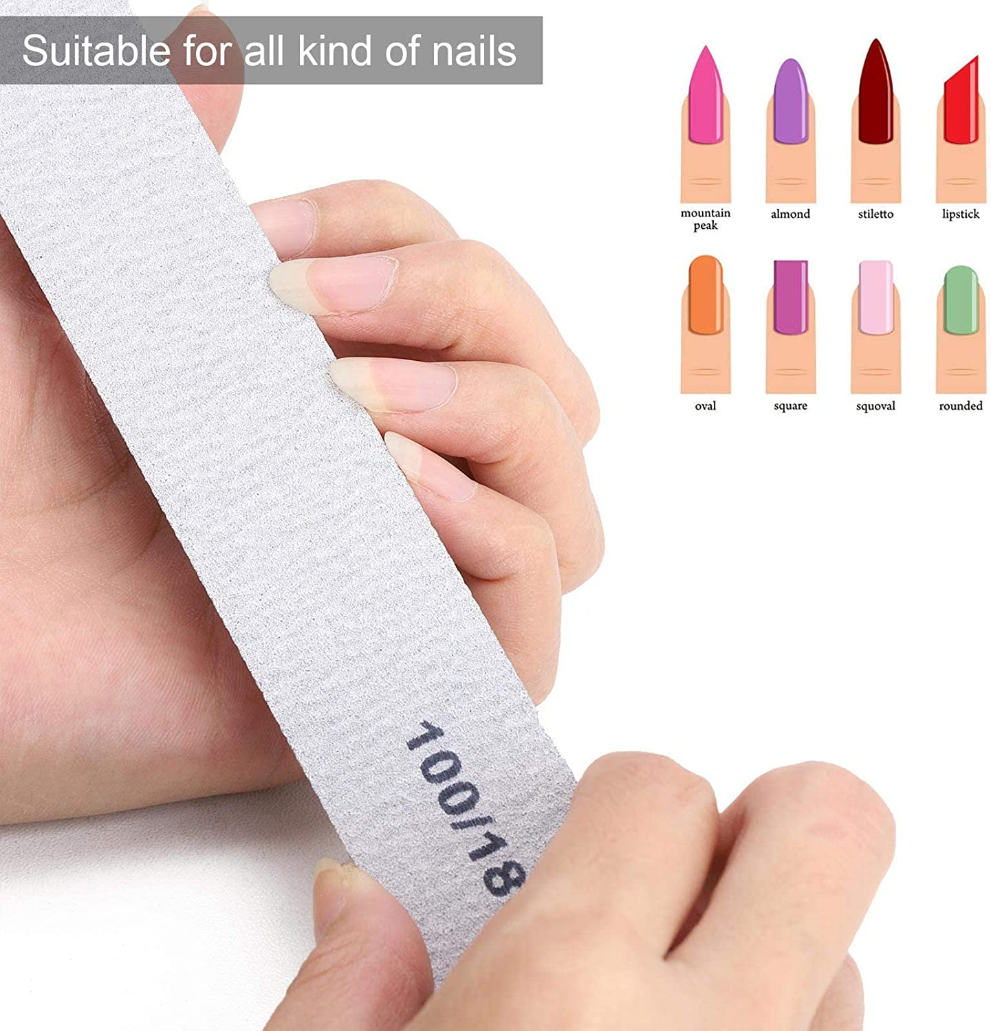 Nail Files, Professional 100/180 Grit Fingernail Files Emery Boards for Acrylic Nails (25 Pack)