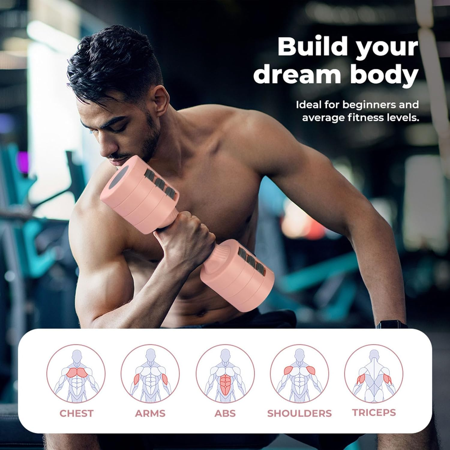 Centra Adjustable Dumbbells Set of 2, 2-10KG Hand Weights Set for Women/Men with Anti-Slip Handle for Full-Body Exercise Workout, Fast Adjustable Dumbbell Weights Pair for Home Gym Strength Training - Black image number 3