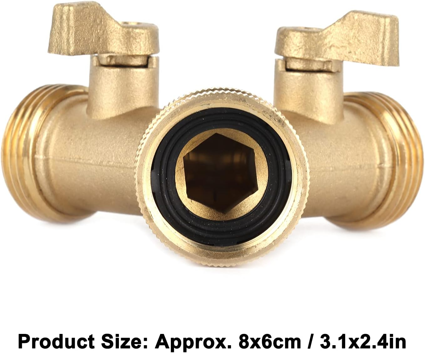 Gernie 2 Way Garden Hose Splitter, Brass Body with Ball Valve, G3/4 Y Connector, Hose Connector, Parts & Connectors, VALVE image number 1